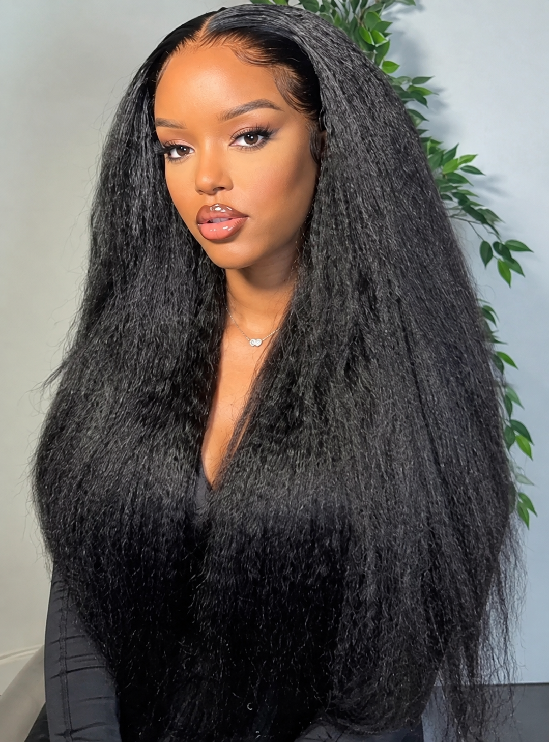Long Kinky Straight Lace Front Synthetic Wig – Natural Black