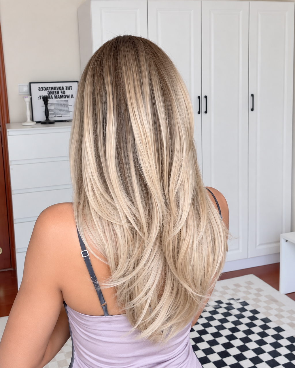 Eight-figure Bangs Blonde Midlength Straight Hair Wig Woman